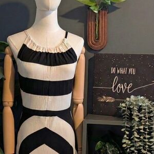 S (M/L) Gap Midi Dress - Halter-Neck Black And White Striped Midi.